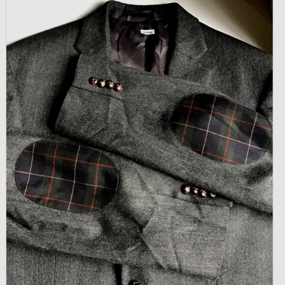 Lauren , Ralph Lauren 2 buttoned dark gray herringbone wool blazer Sz 42 R - Picture 1 of 7